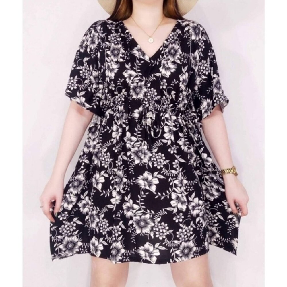 Mario Serrani Italy Floral Boho Tie Waist V Neck Beach Dress L - Picture 1 of 8
